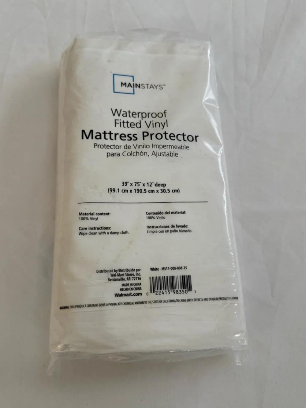 Mainstays  Waterproof Fitted Vinyl Mattress Protector - Twin New